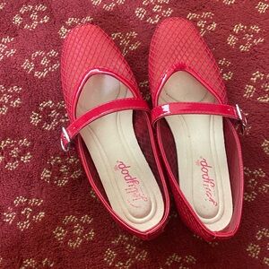 Red mesh mary janes